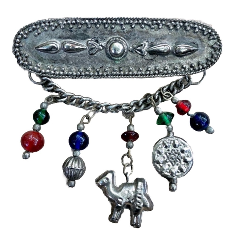 Silver Colored Brooch Camel Star Of David Beading